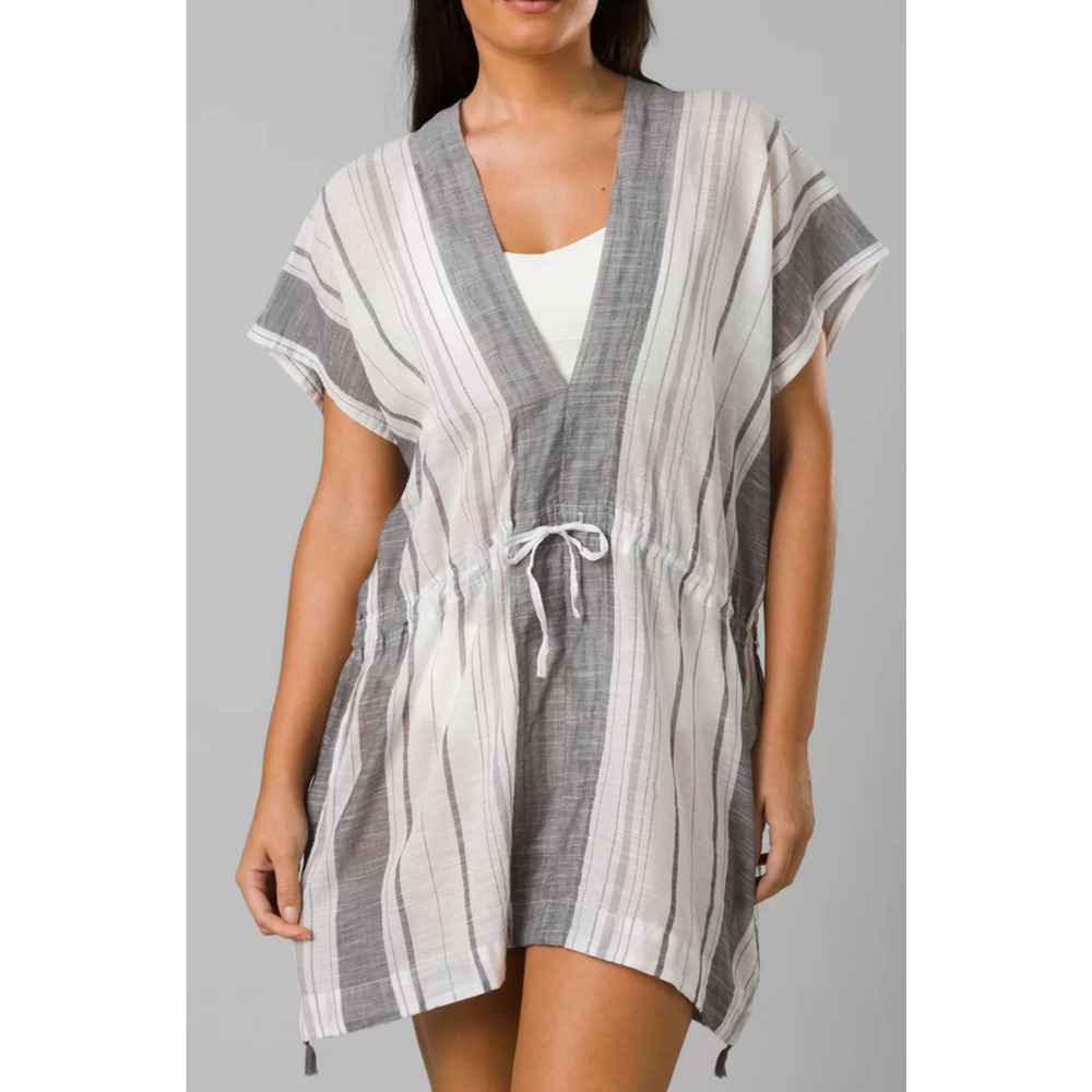 prAna CHARCOAL GRAY WHITE MARINA BAY TUNIC SWIM COVER UP SHIRT DRESS 1968161 M